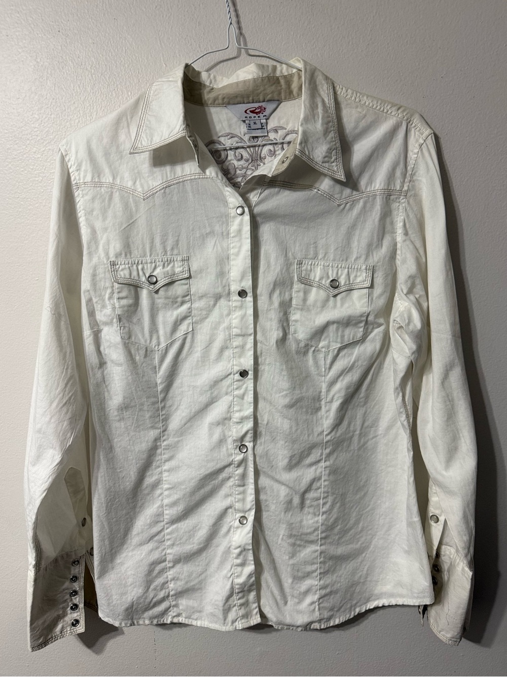 Roper Women's White Western Pearl Snap Long Sleeve Shirt XL